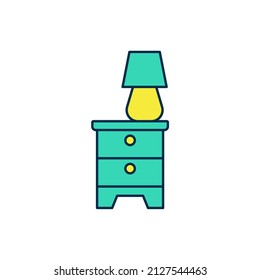 Filled outline Furniture nightstand with lamp icon isolated on white background.  Vector