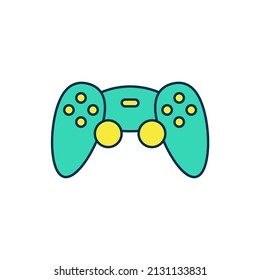 Filled outline Game controller or joystick for game console icon isolated on white background.  Vector