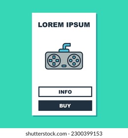Filled outline Game controller or joystick for game console icon isolated on turquoise background.  Vector