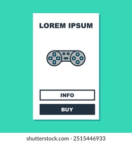 Filled outline Game controller or joystick for game console icon isolated on turquoise background.  Vector