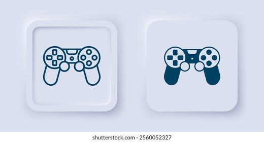 Filled and outline Game controller or joystick for game console icon isolated on grey background. Square button. Vector