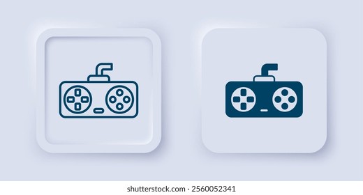 Filled and outline Game controller or joystick for game console icon isolated on grey background. Square button. Vector