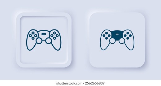 Filled and outline Game controller or joystick for game console icon isolated on grey background. Square button. Vector