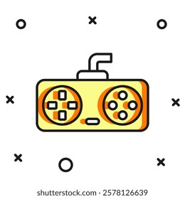 Filled outline Game controller or joystick for game console icon isolated on white background. Flat filled outline style with shadow. Vector