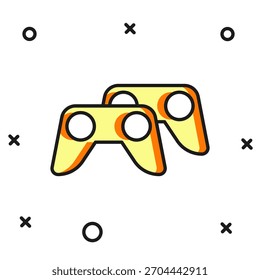 Contorno preenchido Controlador de jogo ou joystick para o ícone do console de jogo isolado no fundo branco. Estilo de contorno preenchido plano com sombra. Vetor