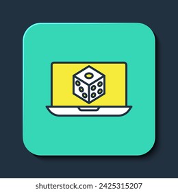 Icono de dados de juego aislado sobre fondo azul. Juegos de casino. Botón cuadrado turquesa. Vector