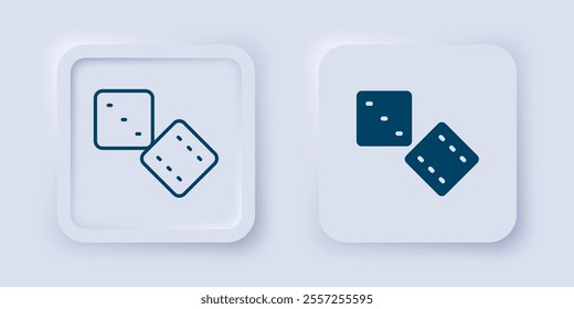 Filled and outline Game dice icon isolated on grey background. Casino gambling. Square button. Vector