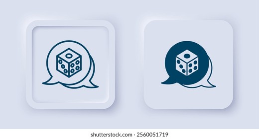 Filled and outline Game dice icon isolated on grey background. Casino gambling. Square button. Vector