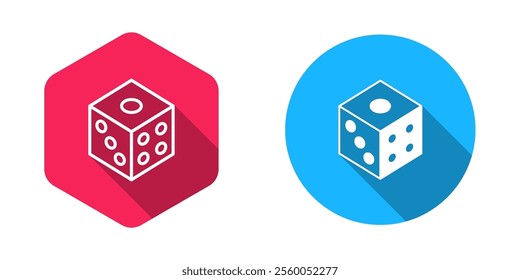 Filled and outline Game dice icon isolated with long shadow background. Casino gambling.  Vector