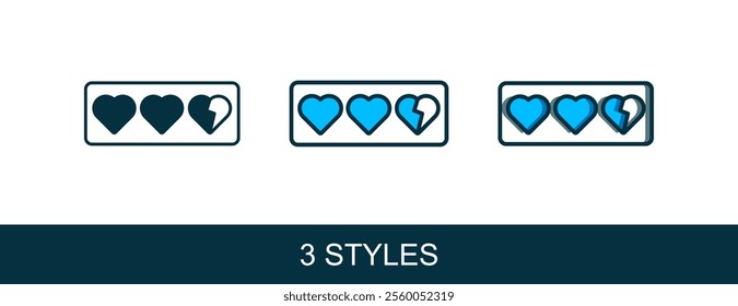 Filled outline Game life bar icon isolated on white background. Health heart bar.  Vector