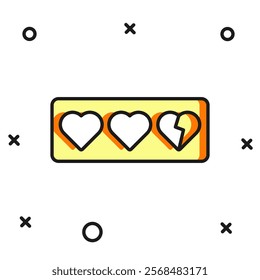Filled outline Game life bar icon isolated on white background. Health heart bar. Flat filled outline style with shadow. Vector