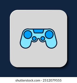 Filled outline Gamepad icon isolated on blue background. Game controller.  Vector