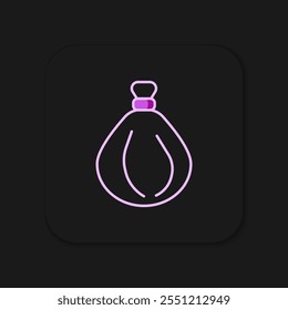 Icono de bolsa de basura de contorno lleno aislado sobre fondo negro. Estilo de contorno relleno plano con sombra. Vector