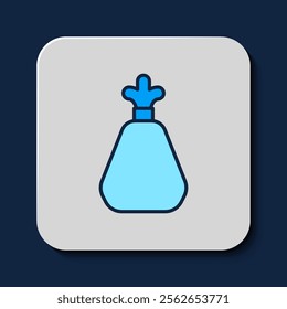 Filled outline Garbage bag icon isolated on blue background.  Vector