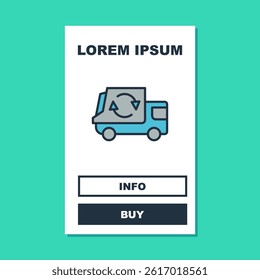 Filled outline Garbage truck icon isolated on turquoise background.  Vector