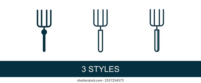 Filled outline Garden pitchfork icon isolated on white background. Garden fork sign. Tool for horticulture, agriculture, farming.  Vector