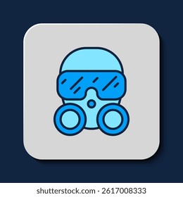 Filled outline Gas mask icon isolated on blue background. Respirator sign.  Vector