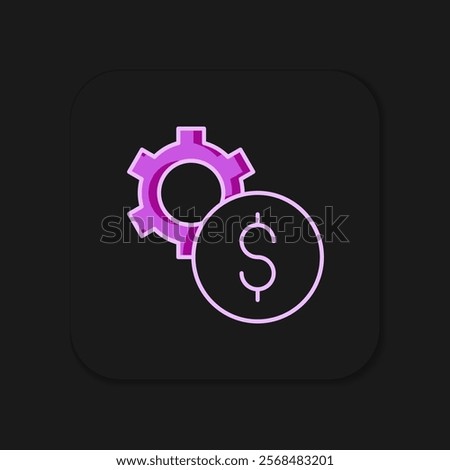 Filled outline Gear with dollar symbol icon isolated on black background. Business and finance conceptual icon. Flat filled outline style with shadow. Vector