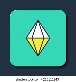 Filled outline Gem stone icon isolated on blue background. Jewelry symbol. Diamond. Turquoise square button. Vector