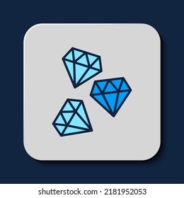 Filled outline Gem stone icon isolated on blue background. Jewelry symbol. Diamond.  Vector