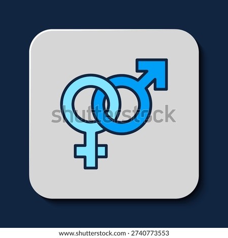 Filled outline Gender icon isolated on blue background. Symbols of men and women. Sex symbol.  Vector