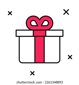 Filled outline Gift box icon isolated on white background.  Vector