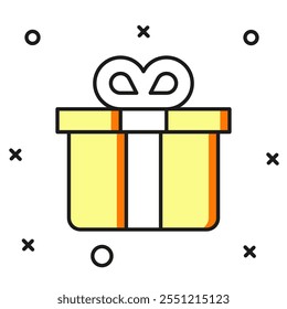 Gefüllte Kontur Geschenkbox-Symbol einzeln auf weißem Hintergrund. Flach ausgefüllter Umrissstil mit Schatten. Vektorgrafik