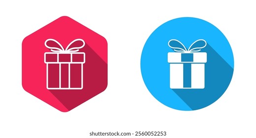 Filled and outline Gift box icon isolated with long shadow background. Merry Christmas and Happy New Year.  Vector
