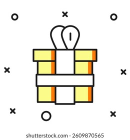 Filled outline Gift box icon isolated on white background. Flat filled outline style with shadow. Vector
