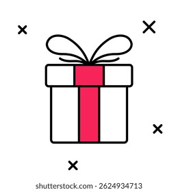 Icono de caja de regalo de contorno lleno aislado sobre fondo blanco. Felices Navidades y Feliz Año Nuevo.  Vector