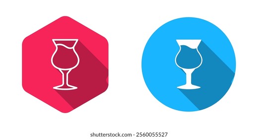 Filled and outline Glass of beer icon isolated with long shadow background.  Vector