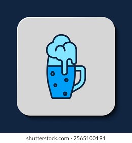 Filled outline Glass of beer icon isolated on blue background.  Vector