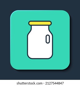 Filled outline Glass jar with screw-cap icon isolated on blue background. Turquoise square button. Vector