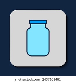 Filled outline Glass jar with screw-cap icon isolated on blue background.  Vector