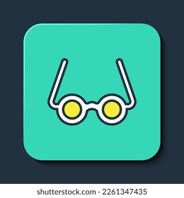 Filled outline Glasses icon isolated on blue background. Eyeglass frame symbol. Turquoise square button. Vector