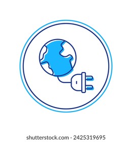 Filled outline Global energy power planet with plug icon isolated on white background. Ecology concept and environmental.  Vector