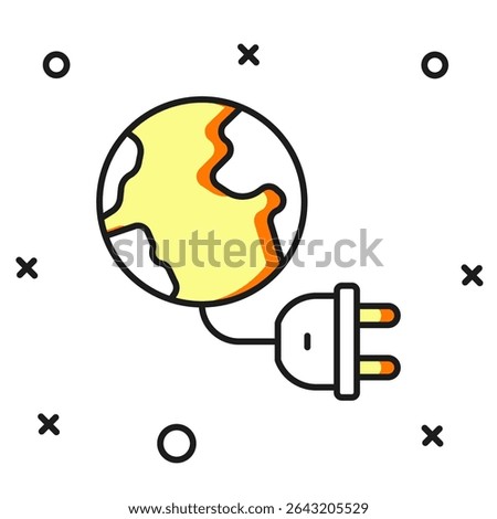 Filled outline Global energy power planet with plug icon isolated on white background. Ecology concept and environmental. Flat filled outline style with shadow. Vector