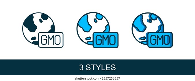 Filled outline GMO icon isolated on white background. Genetically modified organism acronym. Dna food modification.  Vector