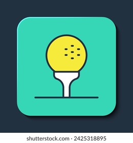 Filled outline Golf ball on tee icon isolated on blue background. Turquoise square button. Vector