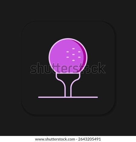 Filled outline Golf ball on tee icon isolated on black background. Flat filled outline style with shadow. Vector