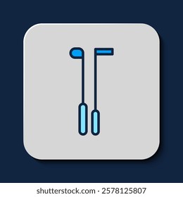 Filled outline Golf club icon isolated on blue background.  Vector