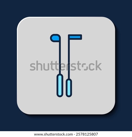 Filled outline Golf club icon isolated on blue background.  Vector