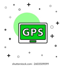 Filled outline Gps device with map icon isolated on white background.  Vector