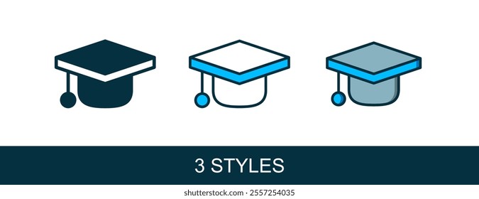 Filled outline Graduation cap icon isolated on white background. Graduation hat with tassel icon.  Vector