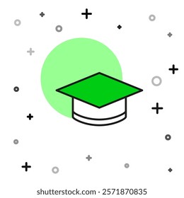 Filled outline Graduation cap icon isolated on white background. Graduation hat with tassel icon.  Vector