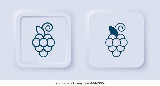 Relleno y contorno icono de fruta de uva aislado sobre fondo gris. Botón cuadrado. Vector