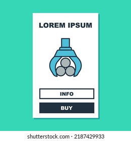 Filled outline Grapple crane grabbed a log icon isolated on turquoise background. Forest industry. Industrial crane for lumber trunk wood production.  Vector
