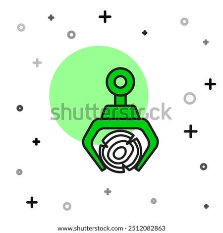 Filled outline Grapple crane grabbed a log icon isolated on white background. Forest industry. Industrial crane for lumber trunk wood production.  Vector