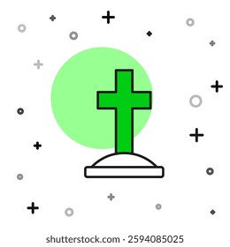 Filled outline Grave with cross icon isolated on white background.  Vector