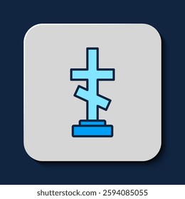 Filled outline Grave with cross icon isolated on blue background.  Vector